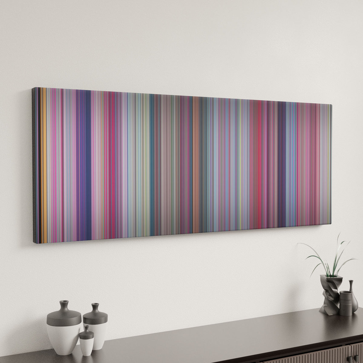 Barbie canvas art in modern interior - movie color palette