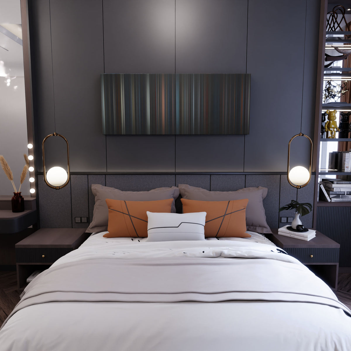 Bedroom interior with wuthering_heights Frome on the wall