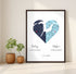 Joined Hearts Personalized Coordinates Map Print - Customizer