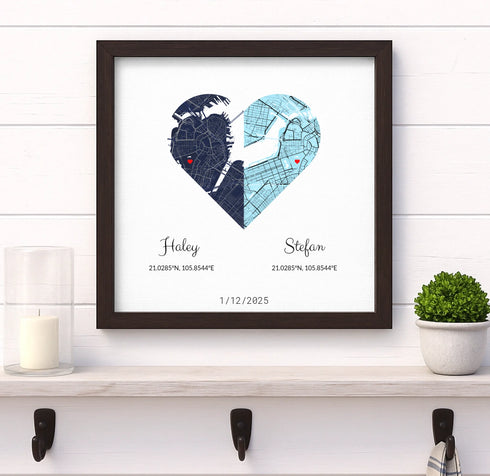 Joined Hearts Personalized Coordinates Map Print - Customizer