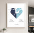Joined Hearts Personalized Coordinates Map Print - Customizer