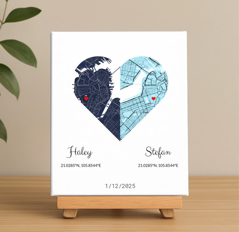 Joined Hearts Personalized Coordinates Map Print - Customizer