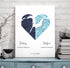 Joined Hearts Personalized Coordinates Map Print - Customizer