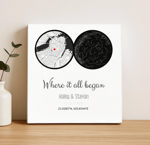 Personalized Land & Star Proposal Spot Map Print - Customizer