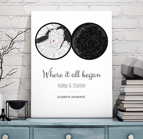 Personalized Land & Star Proposal Spot Map Print - Customizer