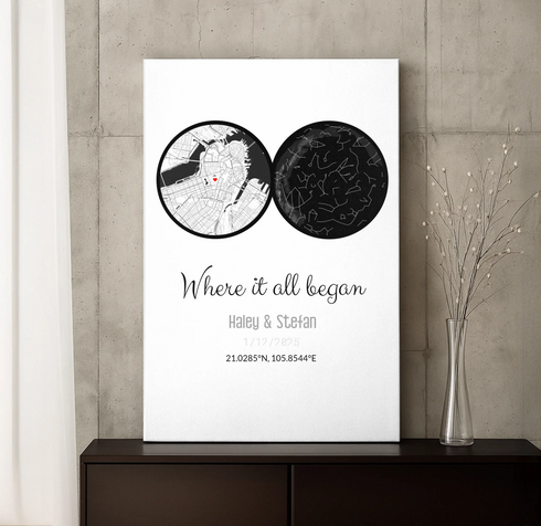 Personalized Land & Star Proposal Spot Map Print - Customizer