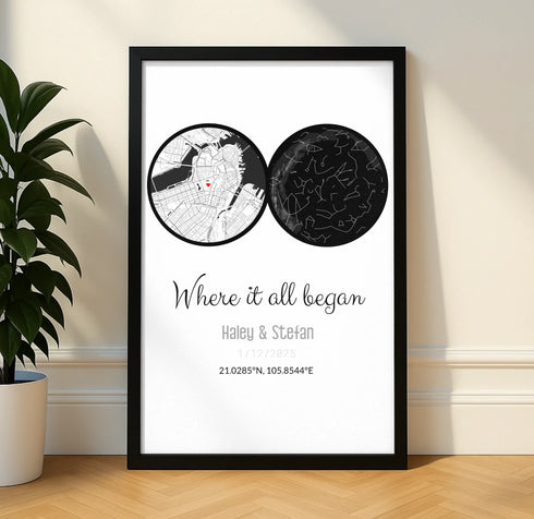 Personalized Land & Star Proposal Spot Map Print - Customizer