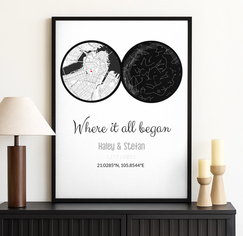 Personalized Land & Star Proposal Spot Map Print - Customizer
