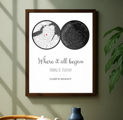 Personalized Land & Star Proposal Spot Map Print - Customizer