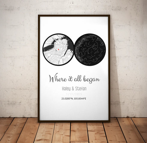 Personalized Land & Star Proposal Spot Map Print - Customizer