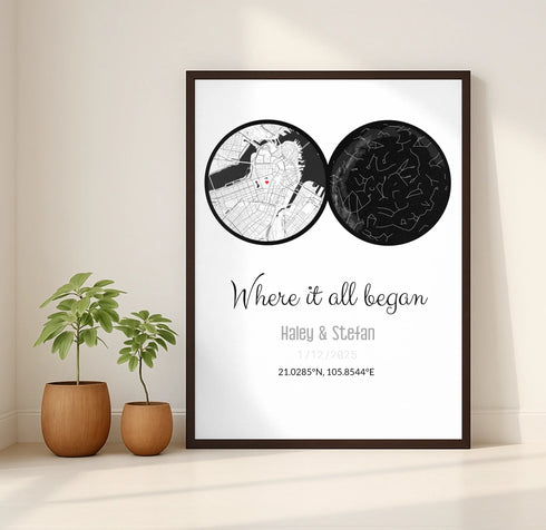 Personalized Land & Star Proposal Spot Map Print - Customizer