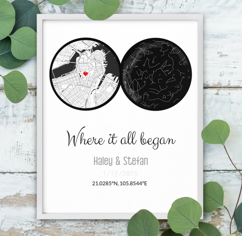 Personalized Land & Star Proposal Spot Map Print - Customizer