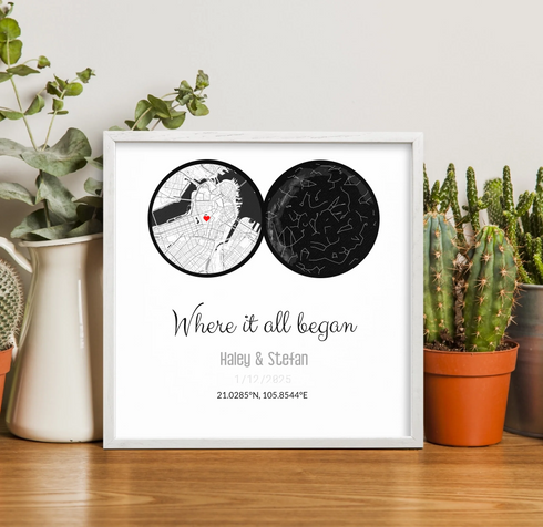 Personalized Land & Star Proposal Spot Map Print - Customizer