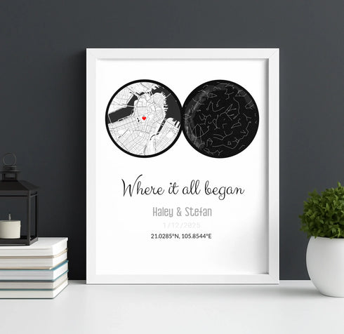 Personalized Land & Star Proposal Spot Map Print - Customizer