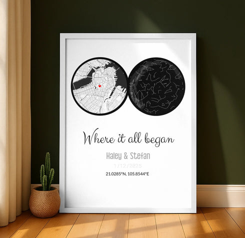 Personalized Land & Star Proposal Spot Map Print - Customizer