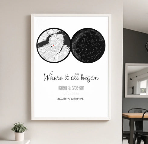 Personalized Land & Star Proposal Spot Map Print - Customizer