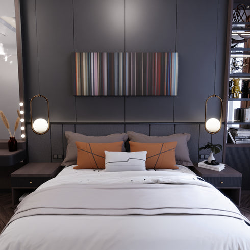 Bedroom interior with 2001: A Space Odyssey Frome on the wall