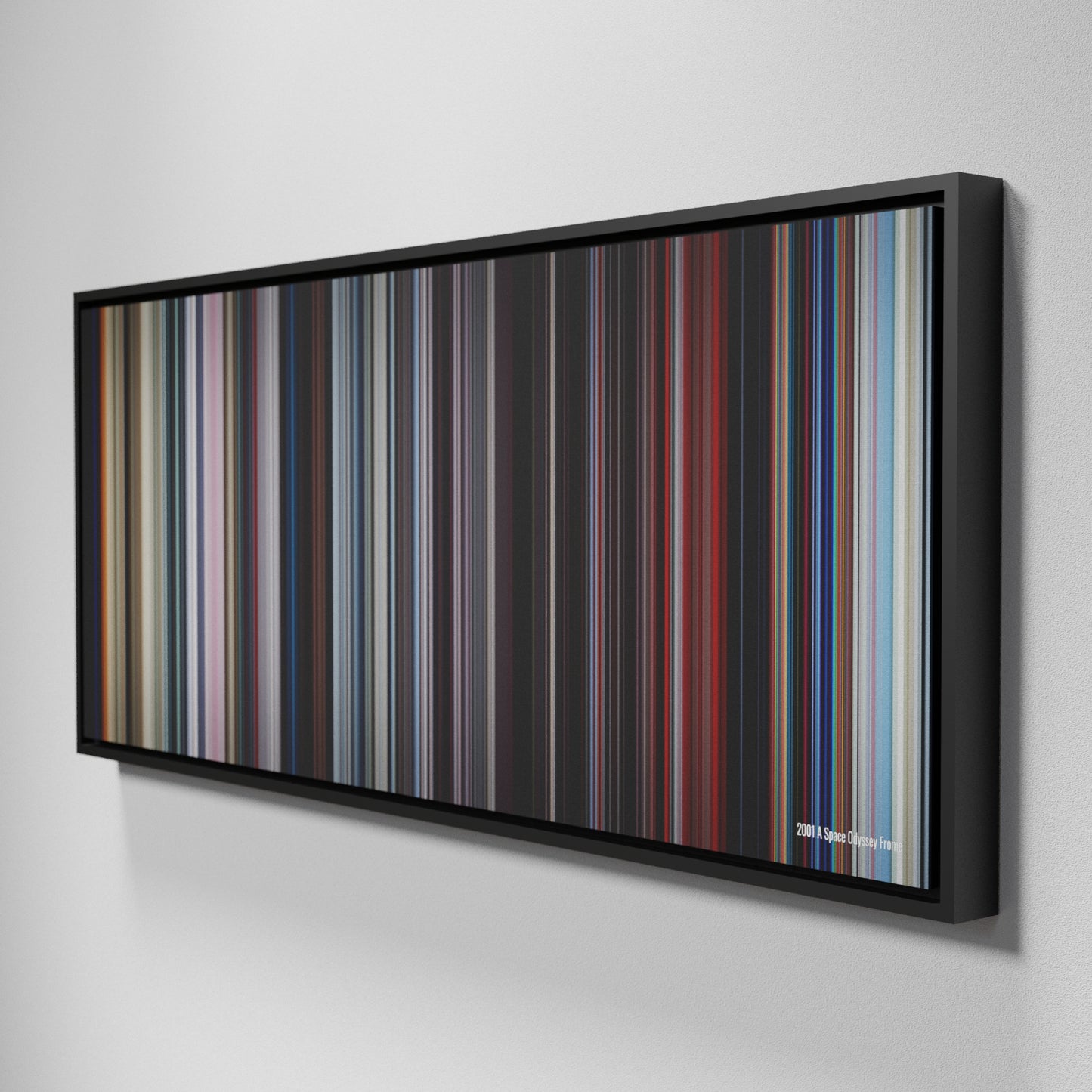 Side view of Framed Buff's of 2001: A Space Odyssey Frome on the wall