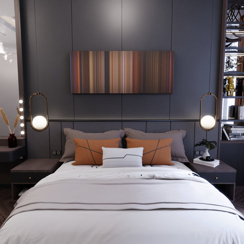 Bedroom interior with The Birdcage Frome on the wall
