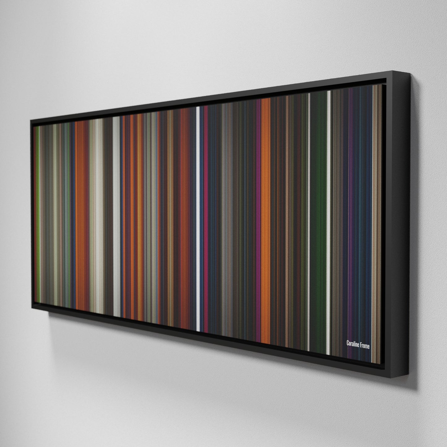 Side view of Framed Buff's of Coraline Frome on the wall