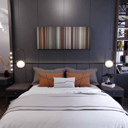 Bedroom interior with A Star Is Born Frome on the wall