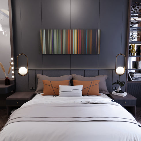 Bedroom interior with Ad Astra Frome on the wall