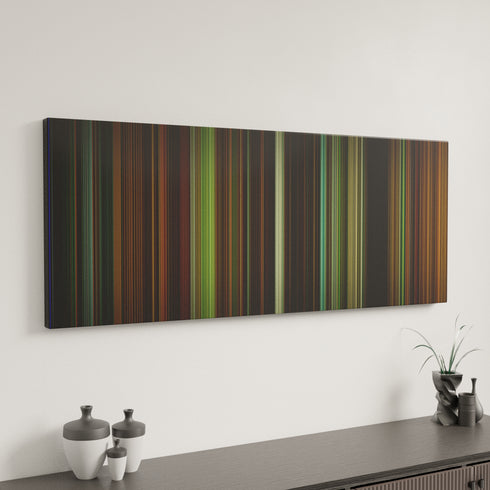 Whiplash canvas art in modern interior - movie color palette