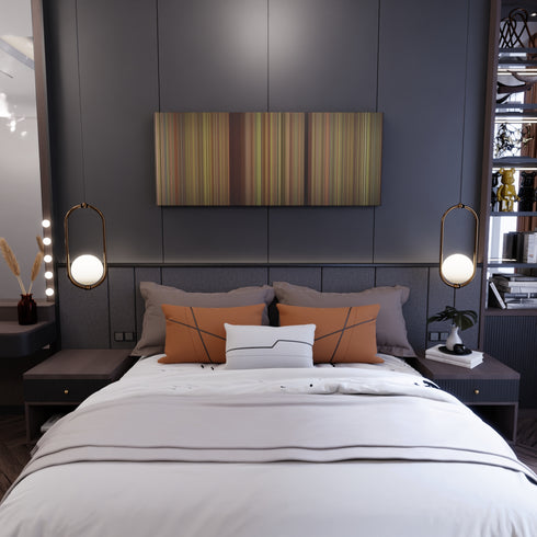 Bedroom interior with Kicking and Screaming Frome on the wall