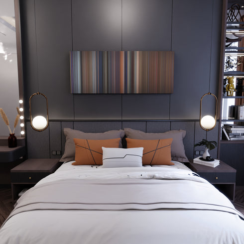 Bedroom interior with National Lampoon's Christmas Vacation Frome on the wall