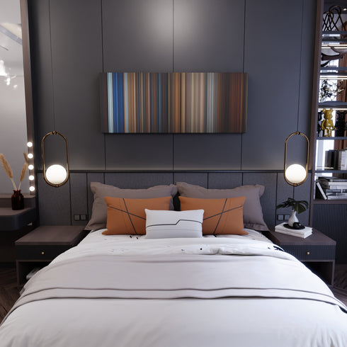 Bedroom interior with National Treasure Frome on the wall