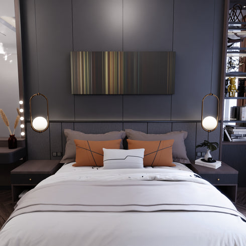 Bedroom interior with A Quiet Place Frome on the wall