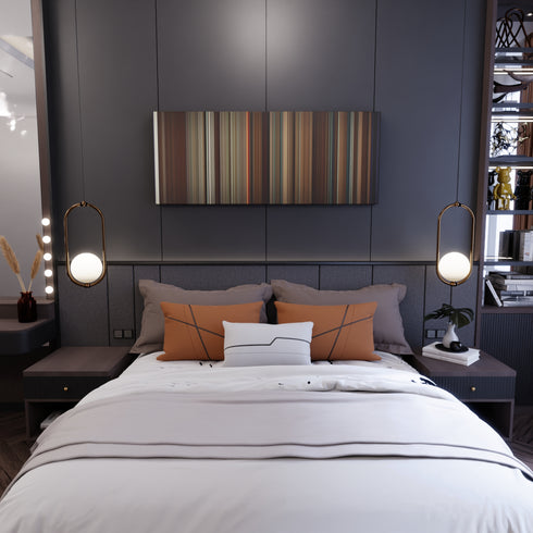 Bedroom interior with Going The Distance Frome on the wall