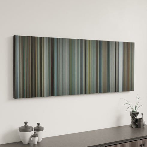 Burnt canvas art in modern interior - movie color palette