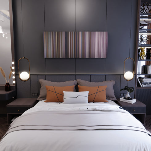 Bedroom interior with Miracle Frome on the wall