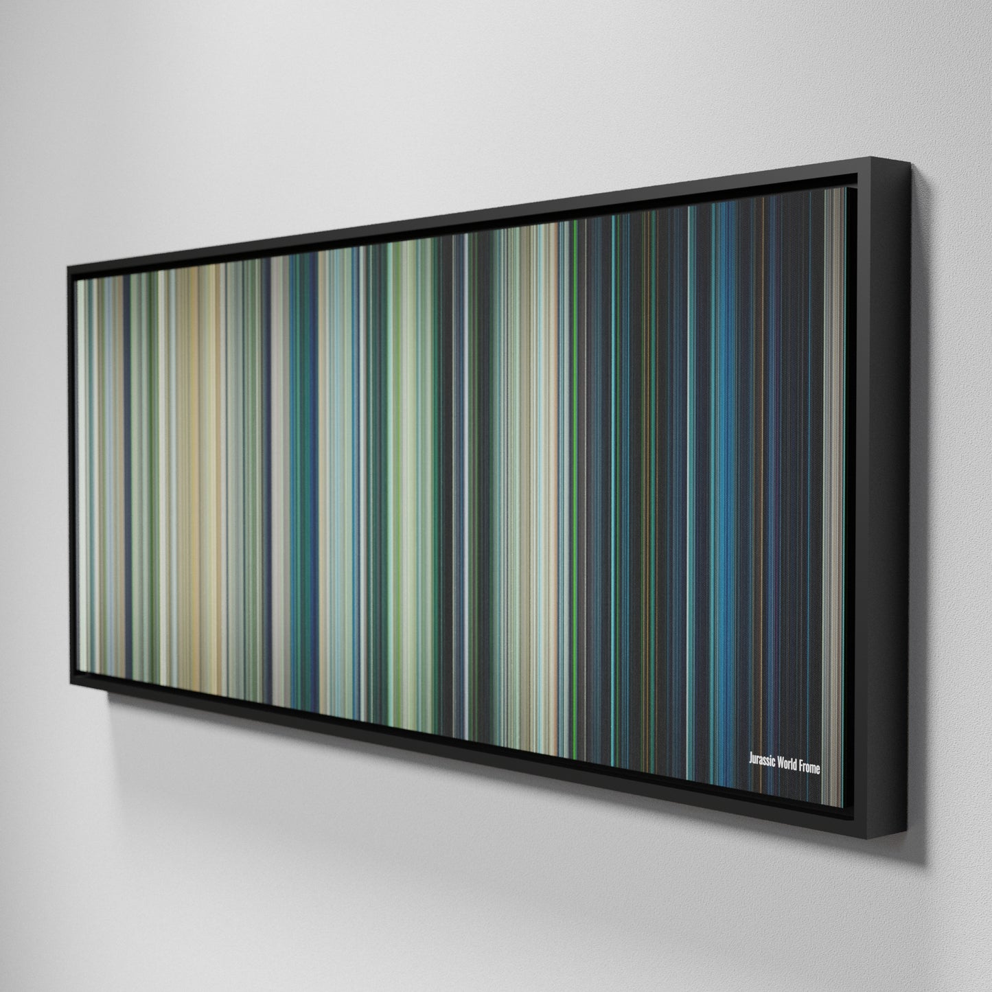 Side view of Framed Buff's of Jurassic World Frome on the wall