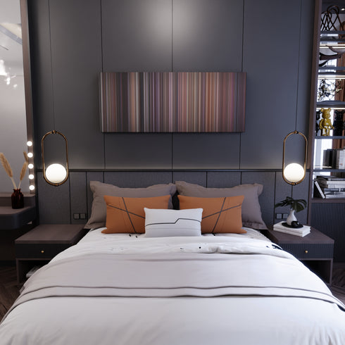 Bedroom interior with The Fugitive Frome on the wall