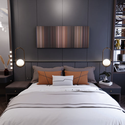 Bedroom interior with Shag Frome on the wall