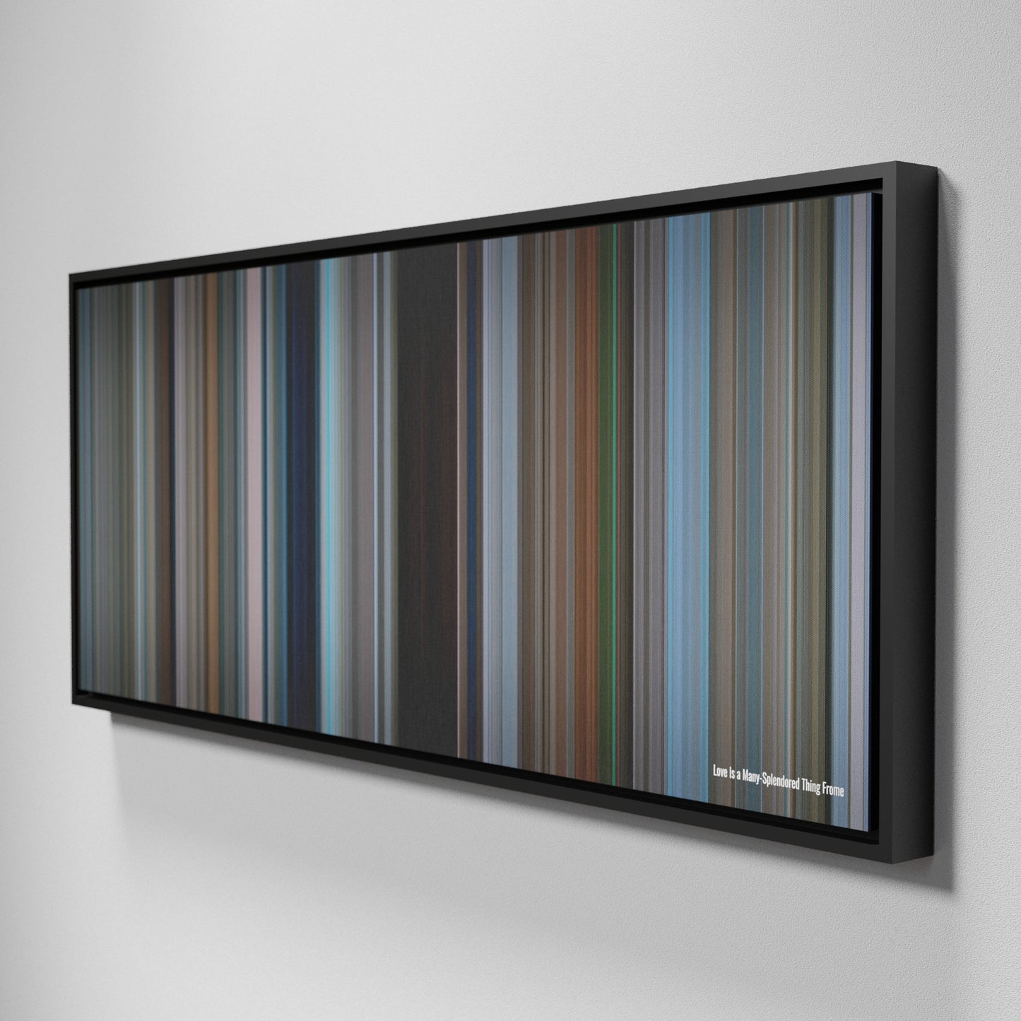 Side view of Framed Buff's of Love Is a Many-Splendored Thing Frome on the wall