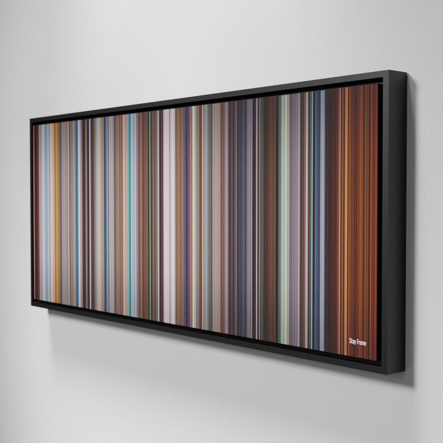 Side view of Framed Buff's of Stay Frome on the wall