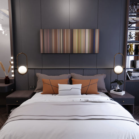 Bedroom interior with French Kiss Frome on the wall