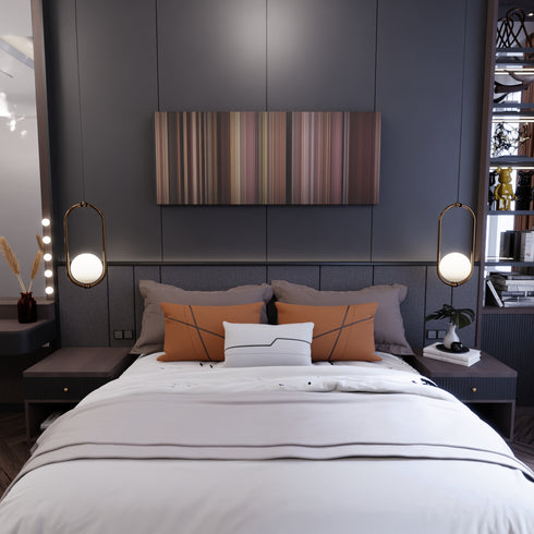 Bedroom interior with Scent of a Woman Frome on the wall