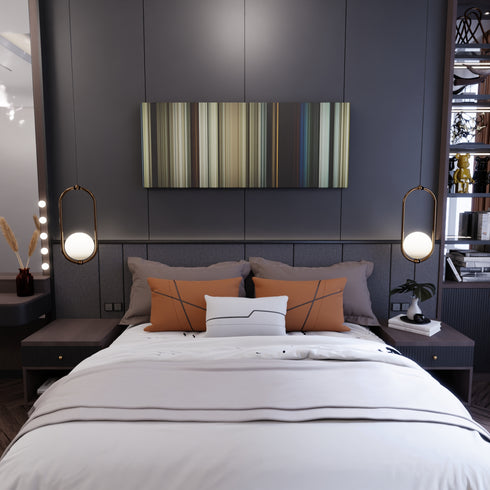 Bedroom interior with 1917 Frome on the wall