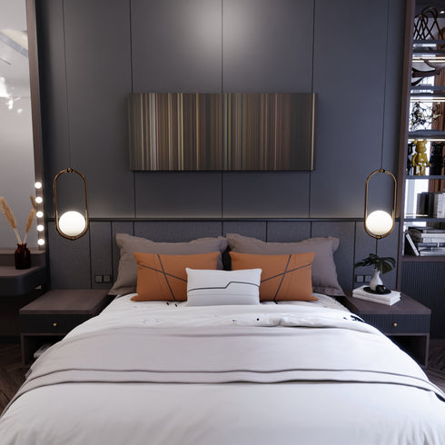 Bedroom interior with What We Do in the Shadows Frome on the wall