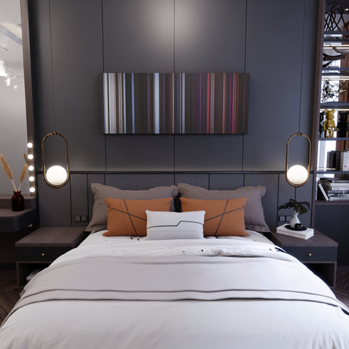 Bedroom interior with The Thing Frome on the wall