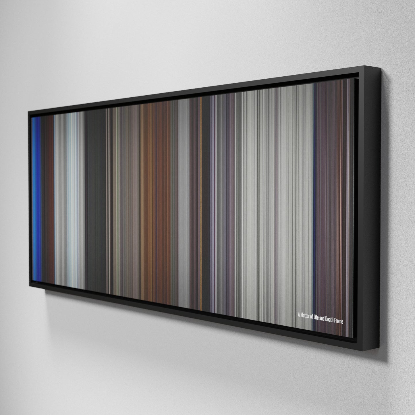 Side view of Framed Buff's of A Matter of Life and Death Frome on the wall