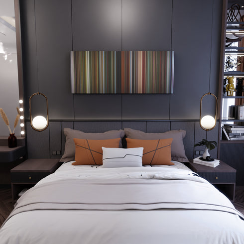 Bedroom interior with Oldboy Frome on the wall