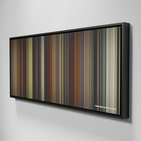 Side view of Framed Buff's of Professor Marston & the Wonder Women Frome on the wall