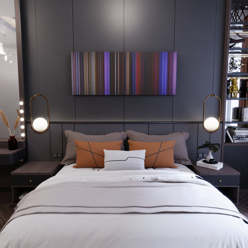 Bedroom interior with Purple Rain Frome on the wall