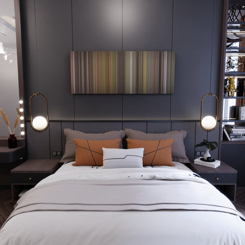 Bedroom interior with The Incredible Journey Frome on the wall