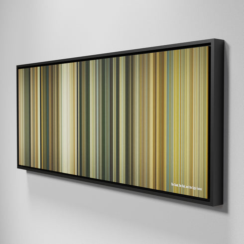 Side view of Framed Buff's of The Good, the Bad and the Ugly Frome on the wall